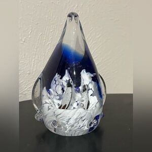 Blue and White Glass Penguin paperweight